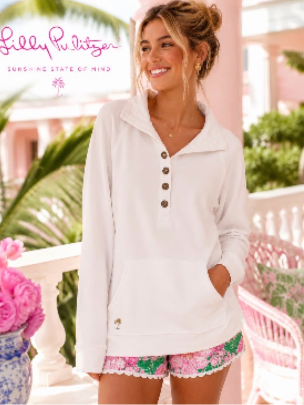 Lilly Pulitzer White Button Henley Pullover
